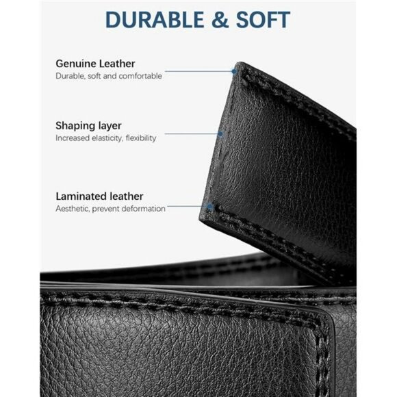 Mens Leather Ratchet Belt Adjustable Slide Buckle Dress Casual Trim to Fit - Picture 5 of 7